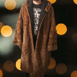 Reversible Faux Fur Men's Coat With Hood